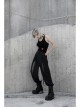 Black Back Cross Strap Side National Wind Seal Logo Printed Punk Vest
