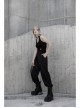 Black Back Cross Strap Side National Wind Seal Logo Printed Punk Vest