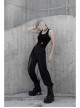 Black Back Cross Strap Side National Wind Seal Logo Printed Punk Vest