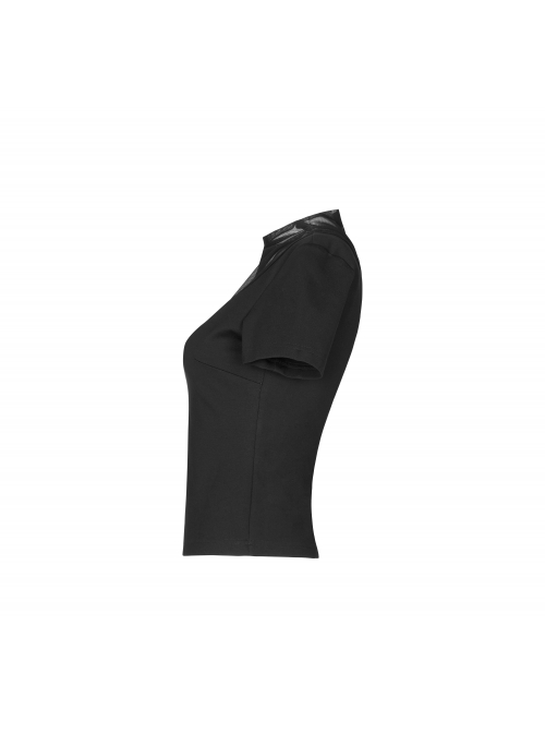 Square Collar Splice Mesh Chest Hollow-Out Chain Short Sleeve Black Punk T-Shirt