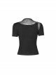 Square Collar Splice Mesh Chest Hollow-Out Chain Short Sleeve Black Punk T-Shirt