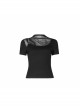 Square Collar Splice Mesh Chest Hollow-Out Chain Short Sleeve Black Punk T-Shirt