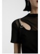 Square Collar Splice Mesh Chest Hollow-Out Chain Short Sleeve Black Punk T-Shirt