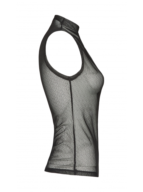 Small High Collar Slant Placket Metal Buckle Black Punk Mesh Vest