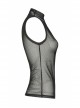 Small High Collar Slant Placket Metal Buckle Black Punk Mesh Vest