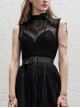 Small High Collar Slant Placket Metal Buckle Black Punk Mesh Vest