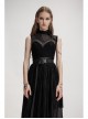Small High Collar Slant Placket Metal Buckle Black Punk Mesh Vest