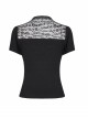 Small High Collar Chest Splice Printed Lace Mesh Moon Pendant Short Sleeve Black Punk T-Shirt