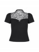 Small High Collar Chest Splice Printed Lace Mesh Moon Pendant Short Sleeve Black Punk T-Shirt
