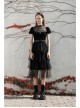 Small High Collar Chest Splice Printed Lace Mesh Moon Pendant Short Sleeve Black Punk T-Shirt