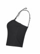 Moon Printed Halter Lace Frill Shoulder Strap Black Punk Camisole