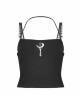 Moon Printed Halter Lace Frill Shoulder Strap Black Punk Camisole