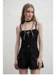 Moon Printed Halter Lace Frill Shoulder Strap Black Punk Camisole