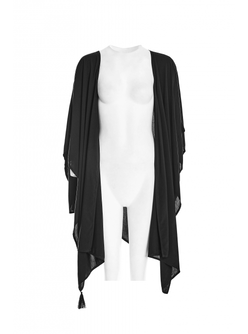 Black Mesh Back Lunar Eclipse Printing Tassel Pendant Hem Gothic Suntan-Proof Shawl