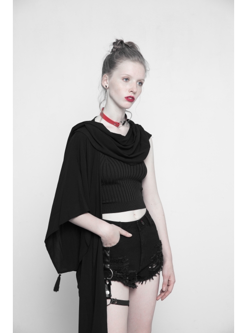 Black Mesh Back Lunar Eclipse Printing Tassel Pendant Hem Gothic Suntan-Proof Shawl