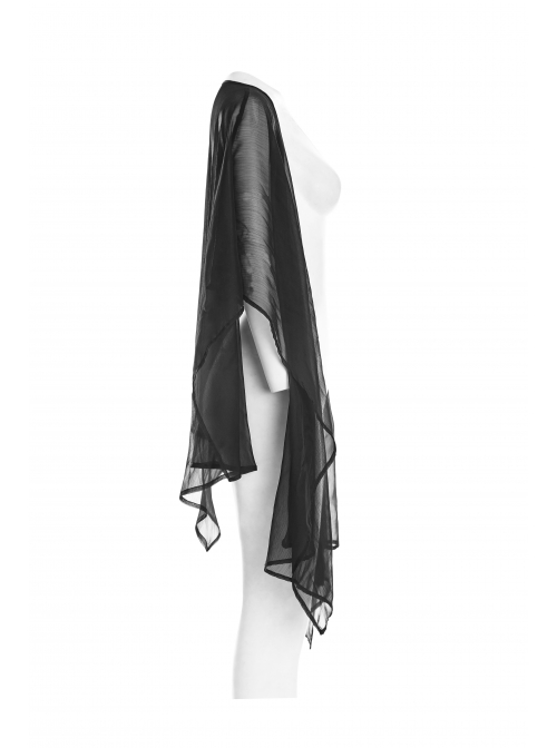 Black Chiffon Asymmetrical Hem Long Sleeve Gothic Suntan-Proof Shawl