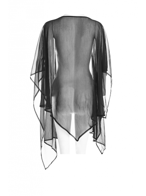 Black Chiffon Asymmetrical Hem Long Sleeve Gothic Suntan-Proof Shawl