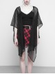 Black Chiffon Asymmetrical Hem Long Sleeve Gothic Suntan-Proof Shawl