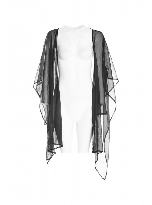 Black Chiffon Asymmetrical Hem Long Sleeve Gothic Suntan-Proof Shawl
