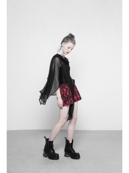 Black Chiffon Asymmetrical Hem Long Sleeve Gothic Suntan-Proof Shawl
