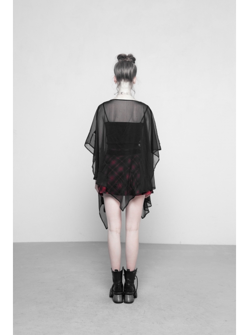 Black Chiffon Asymmetrical Hem Long Sleeve Gothic Suntan-Proof Shawl