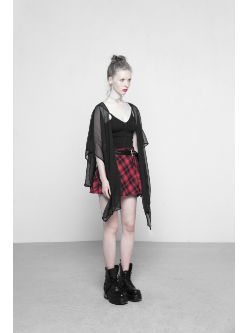 Black Chiffon Asymmetrical Hem Long Sleeve Gothic Suntan-Proof Shawl