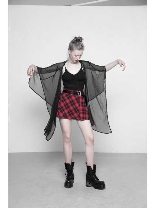 Black Chiffon Asymmetrical Hem Long Sleeve Gothic Suntan-Proof Shawl