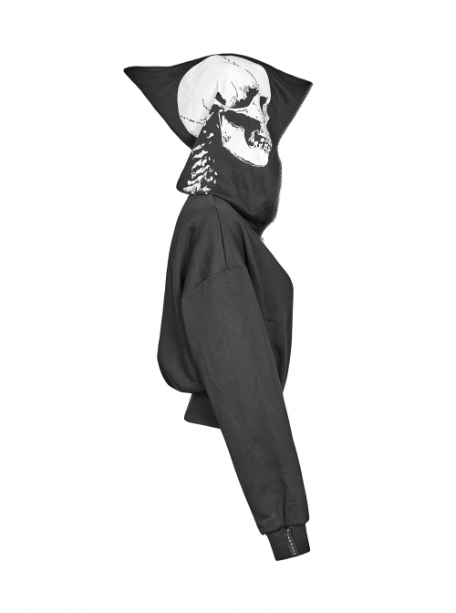 Skeleton Printing Oversized Wizard Hat Black Punk Short Profile Jacket