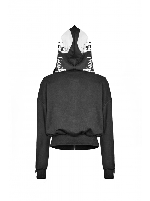 Skeleton Printing Oversized Wizard Hat Black Punk Short Profile Jacket