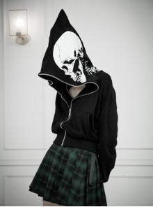 Skeleton Printing Oversized Wizard Hat Black Punk Short Profile Jacket