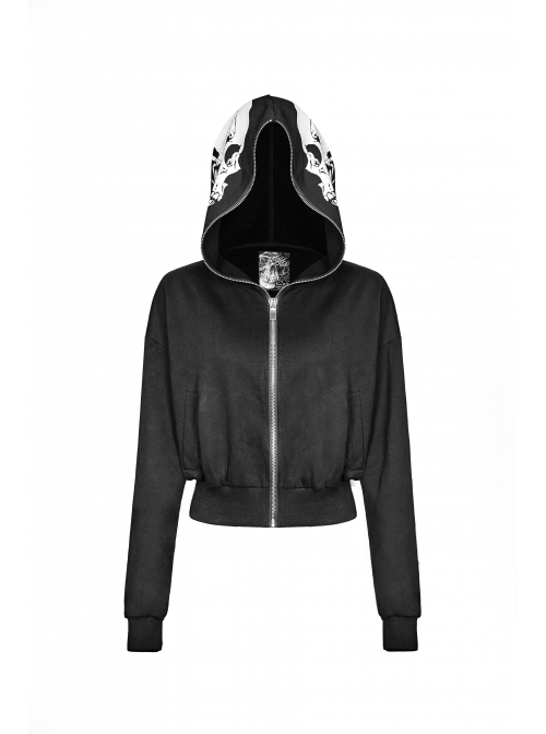 Skeleton Printing Oversized Wizard Hat Black Punk Short Profile Jacket