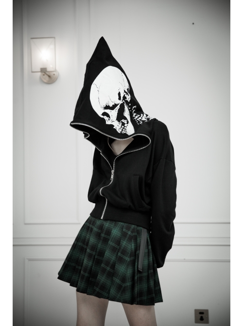 Skeleton Printing Oversized Wizard Hat Black Punk Short Profile Jacket