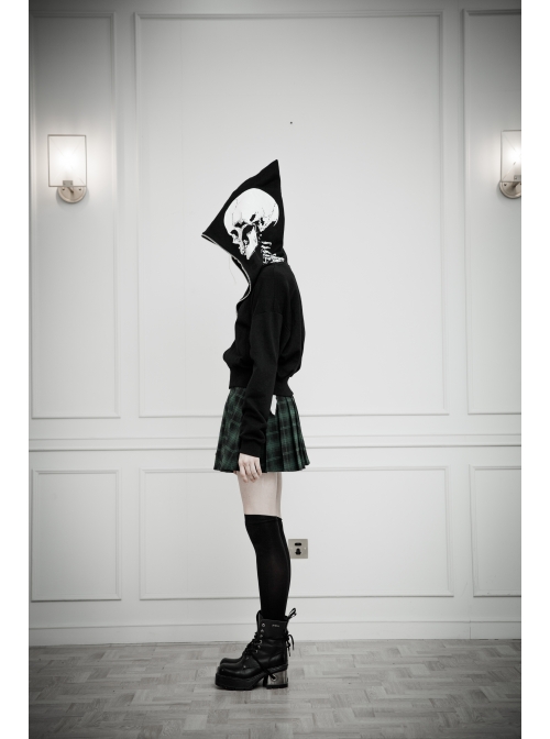 Skeleton Printing Oversized Wizard Hat Black Punk Short Profile Jacket