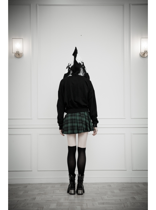 Skeleton Printing Oversized Wizard Hat Black Punk Short Profile Jacket
