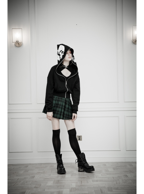 Skeleton Printing Oversized Wizard Hat Black Punk Short Profile Jacket