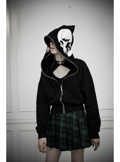 Skeleton Printing Oversized Wizard Hat Black Punk Short Profile Jacket