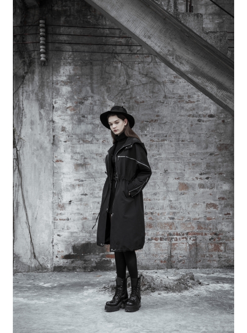 Sharp Angle Wizard Hat Personality Zipper Waist Drawstring Black Punk Long Windbreaker