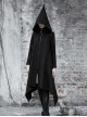 Sharp Angle Wizard Hat Moon-Shaped Zipper Asymmetrical Hem Black Punk Long Coat