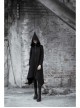 Sharp Angle Wizard Hat Moon-Shaped Zipper Asymmetrical Hem Black Punk Long Coat