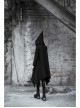Sharp Angle Wizard Hat Moon-Shaped Zipper Asymmetrical Hem Black Punk Long Coat