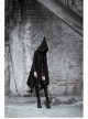 Sharp Angle Wizard Hat Moon-Shaped Zipper Asymmetrical Hem Black Punk Long Coat