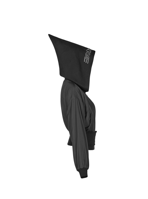 Black Sharp Angle Wizard Hat Letter Embroidery Metal Buckle Fake Waist Seal Hem Punk Short Jacket
