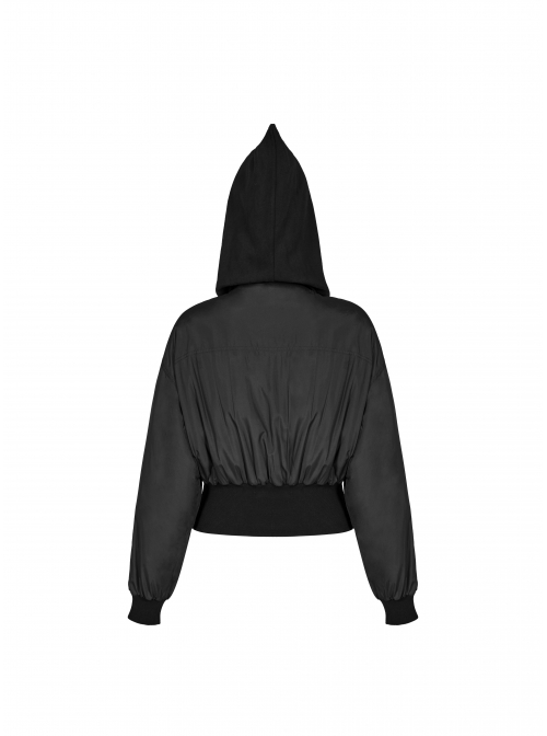 Black Sharp Angle Wizard Hat Letter Embroidery Metal Buckle Fake Waist Seal Hem Punk Short Jacket