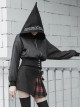 Black Sharp Angle Wizard Hat Letter Embroidery Metal Buckle Fake Waist Seal Hem Punk Short Jacket