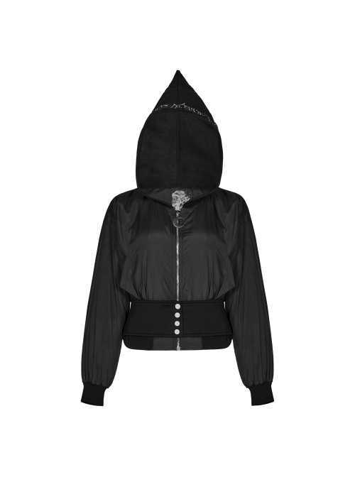 Black Sharp Angle Wizard Hat Letter Embroidery Metal Buckle Fake Waist Seal Hem Punk Short Jacket