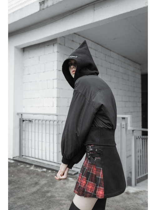 Black Sharp Angle Wizard Hat Letter Embroidery Metal Buckle Fake Waist Seal Hem Punk Short Jacket