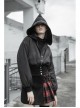 Black Sharp Angle Wizard Hat Letter Embroidery Metal Buckle Fake Waist Seal Hem Punk Short Jacket