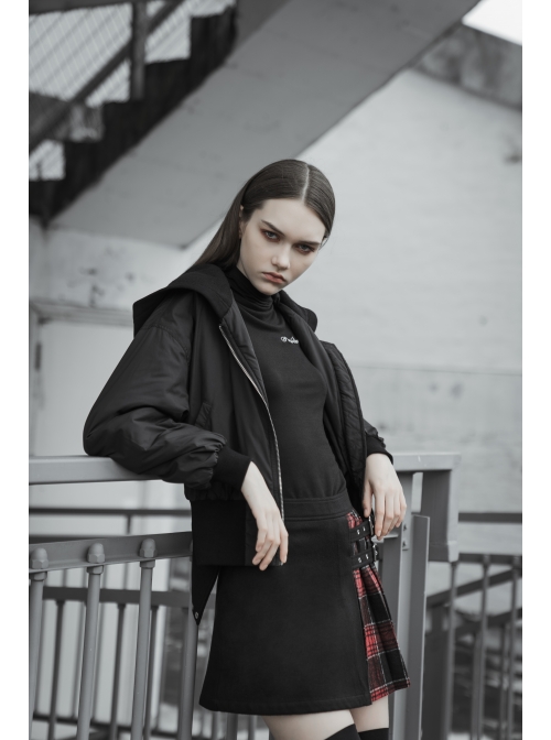 Black Sharp Angle Wizard Hat Letter Embroidery Metal Buckle Fake Waist Seal Hem Punk Short Jacket