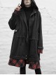 Sharp Angle Hat Waist Drawing Rope Hasp Cuff Splice Lattice Hem Black Punk Long Jacket