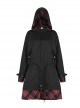 Sharp Angle Hat Waist Drawing Rope Hasp Cuff Splice Lattice Hem Black Punk Long Jacket